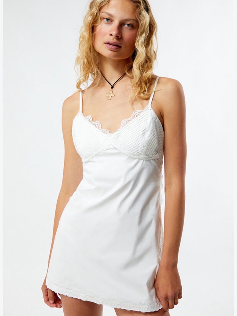 La hearts lace trim white mini dress size small